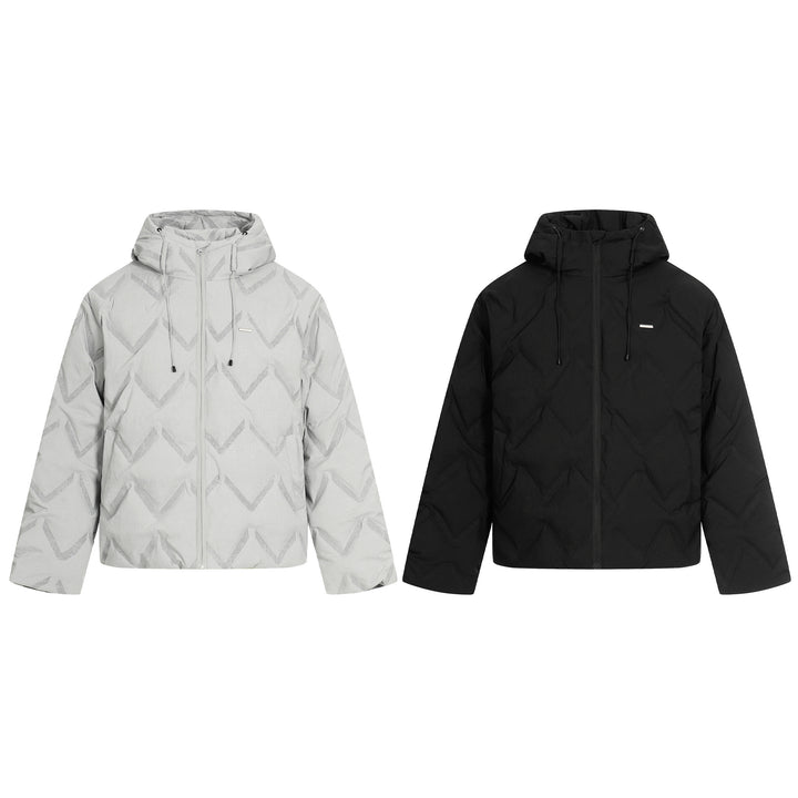 Women's short padded hooded jacket with reflective chevron quilting Mune Fashion