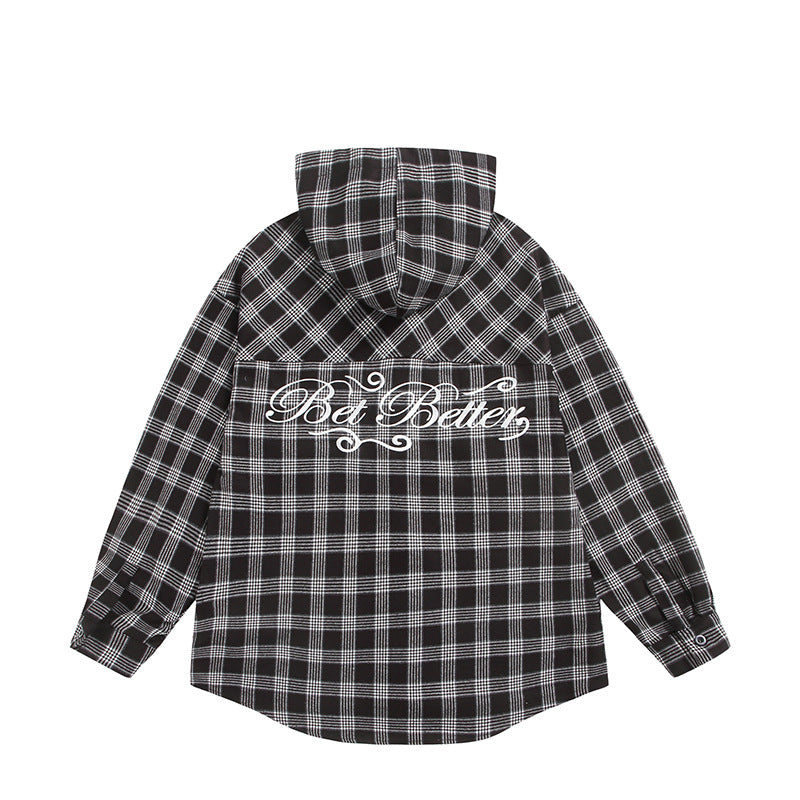 Unisex Checkered Flannel Hoodie Overshirt with Logo Embroidery and Oversize Cut Mune Fashion