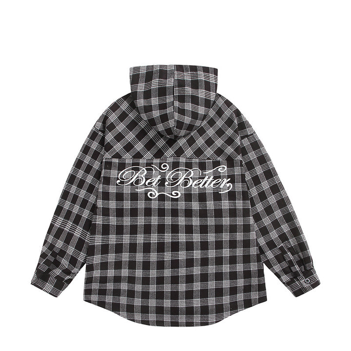 Unisex Checkered Flannel Hoodie Overshirt with Logo Embroidery and Oversize Cut Mune Fashion