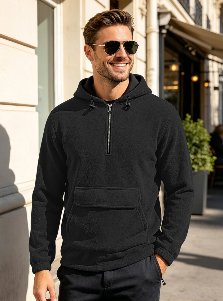 Men's fleece hoodie with half zipper, kangaroo pocket, and adjustable hood Mune Fashion