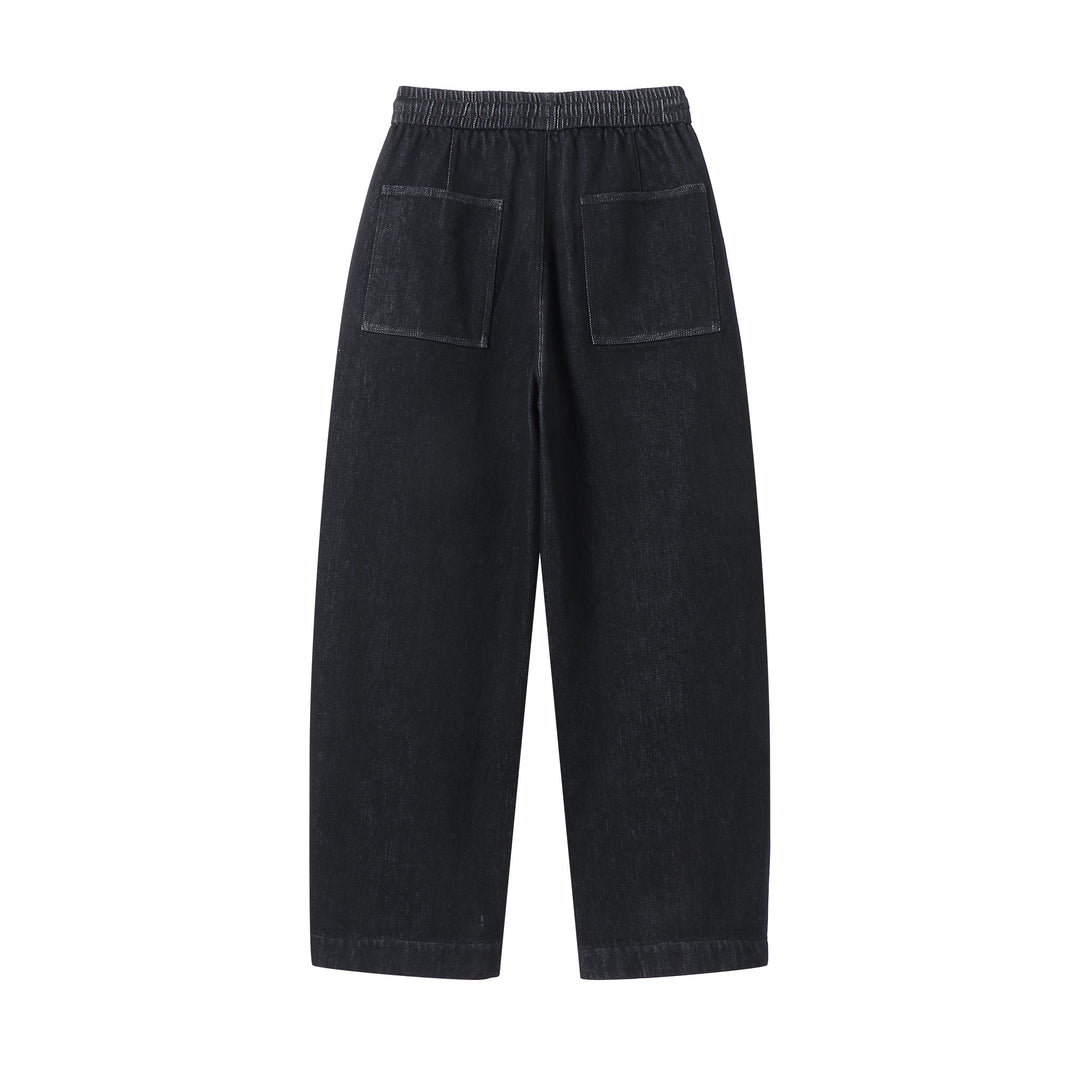 Women's loose cropped denim pants with elastic waistband, drawstring and side pockets Mune Fashion