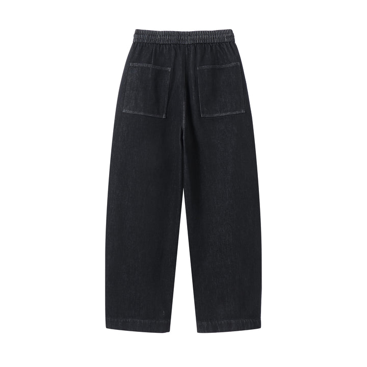 Women's loose cropped denim pants with elastic waistband, drawstring and side pockets Mune Fashion