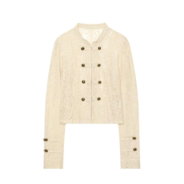 Women's lace jacket with Mandarin collar and decorative frog closures Mune Fashion