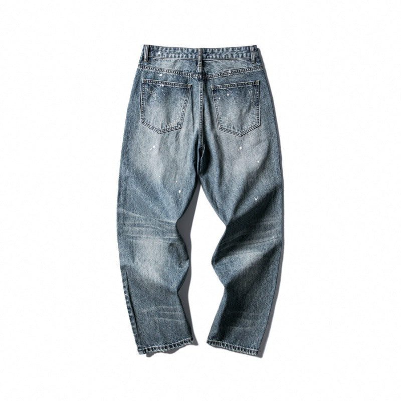 Men's Wide Baggy Jeans with Used Wash, Paint Splatter Effect and Relaxed Silhouette Mune Fashion