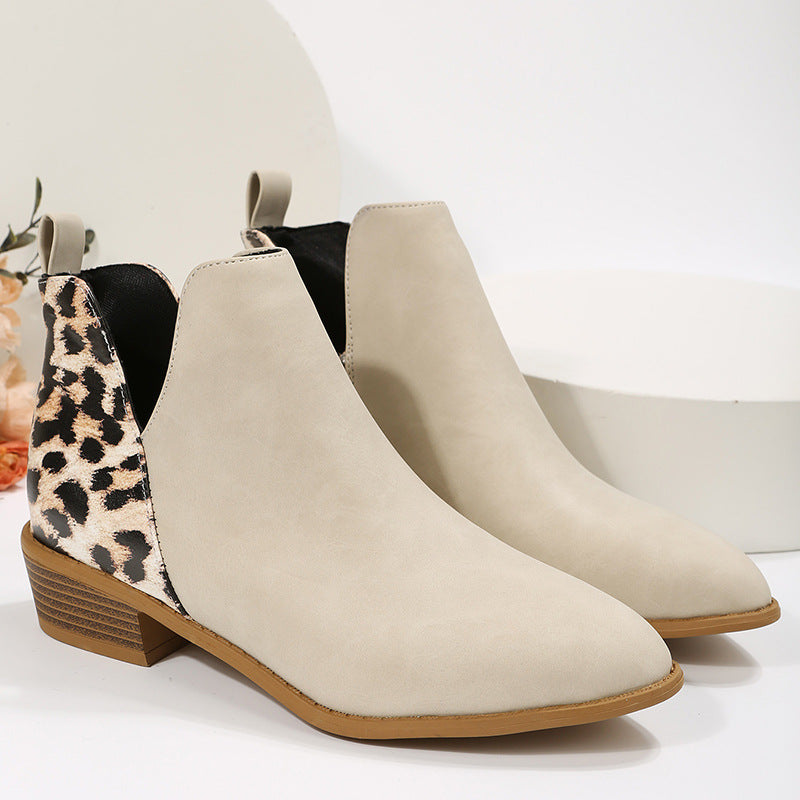 Women's ankle-high Chelsea ankle boots with leopard heel panel and low block heel Mune Fashion