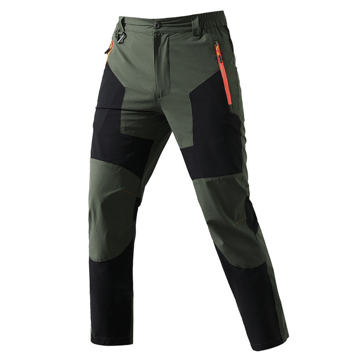 Men's multifunctional trekking pants with multi-way stretch knee reinforcement and elastic waistband.