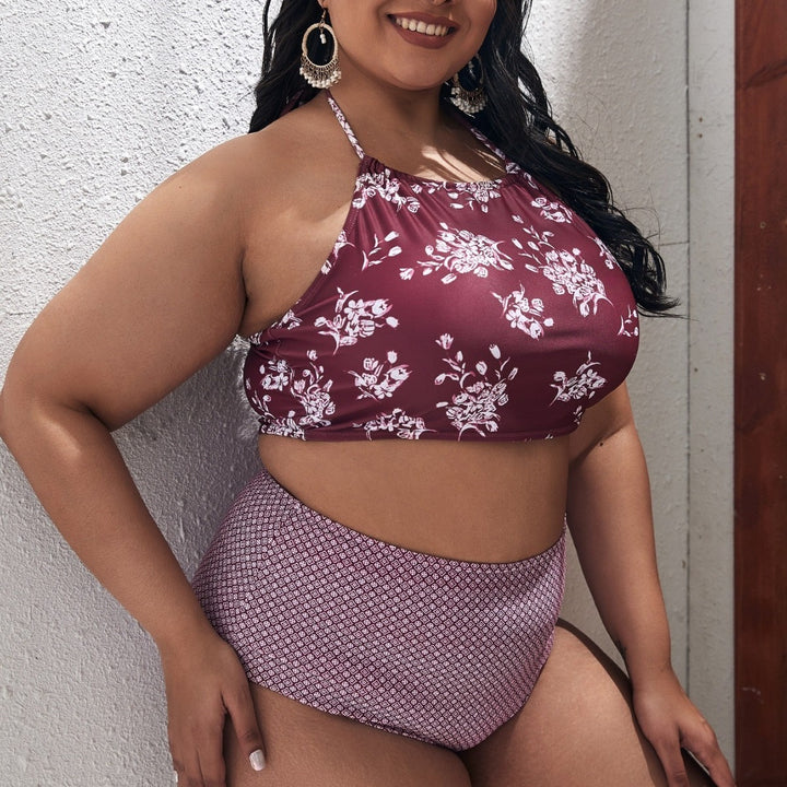 Ladies bikini set with floral top and high-cut bottom Mune Fashion