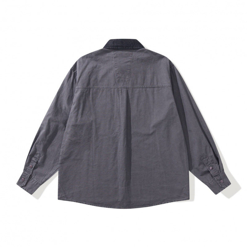 Men's Oversized Shirt Jacket with Cord Collar, Chest Pocket and Stud Detail Mune Fashion