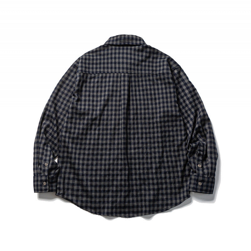 Unisex Oversize Check Flannel Shirt with Shirt Collar, Button Front and Rounded Hem Mune Fashion