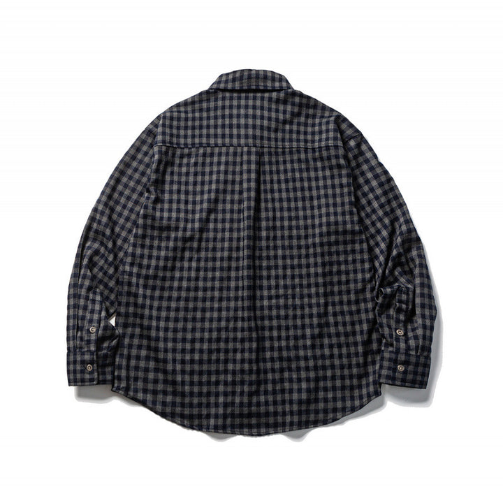Unisex Oversize Check Flannel Shirt with Shirt Collar, Button Front and Rounded Hem Mune Fashion