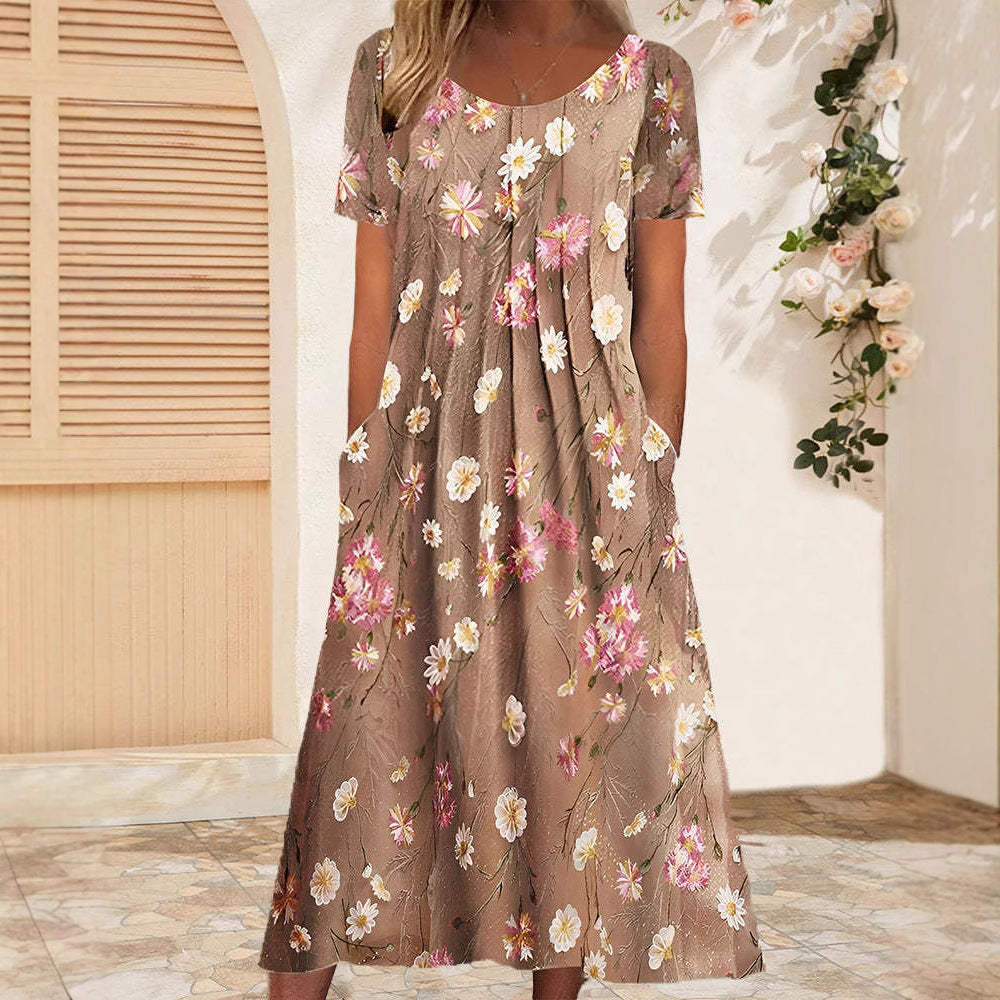 Women's nan Blumenswing midi dress with round neckline, inset pockets, and structured crepe quality Mune Fashion