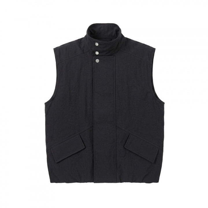 Unisex Boxy Padded Sleeveless Vest with High Stand-Up Collar, Hidden Snap Button Placket and Flap Pockets Mune Fashion