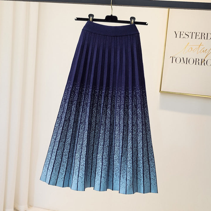 Ladies Elegant Pleated Skirt with Contrasting Stripes Mune Fashion