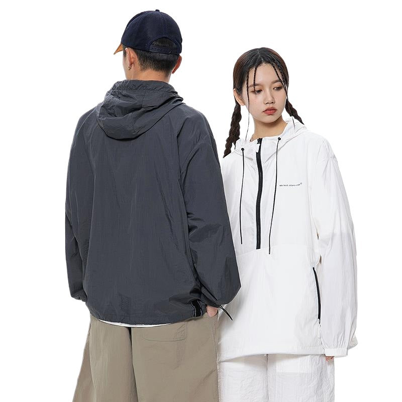 Unisex Lightweight Ripstop Hoodie Anorak with Half-Zip, Drawstring & Zipper Pockets Mune Fashion