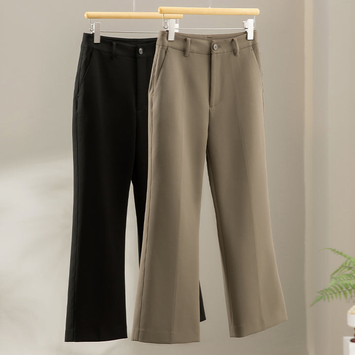 Women's tailored fabric trousers with crease, wide leg fit and belt loops Mune Fashion