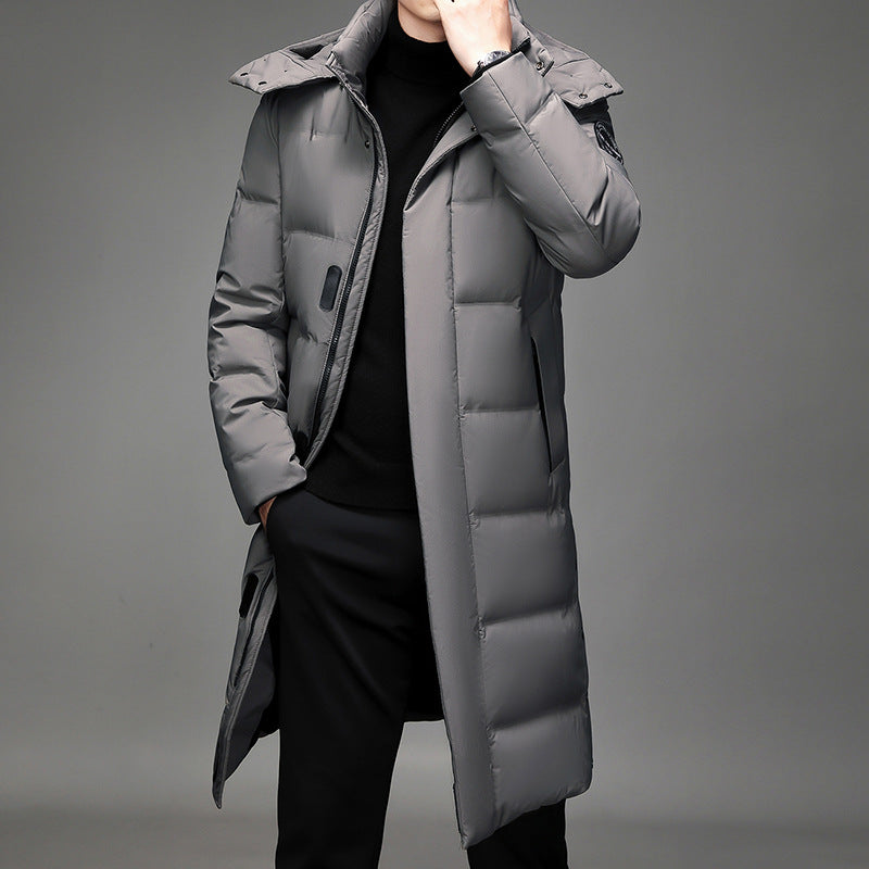 Men's Maxi-Length Thermal Quilted Coat with High Collar and Concealed Front Mune Fashion