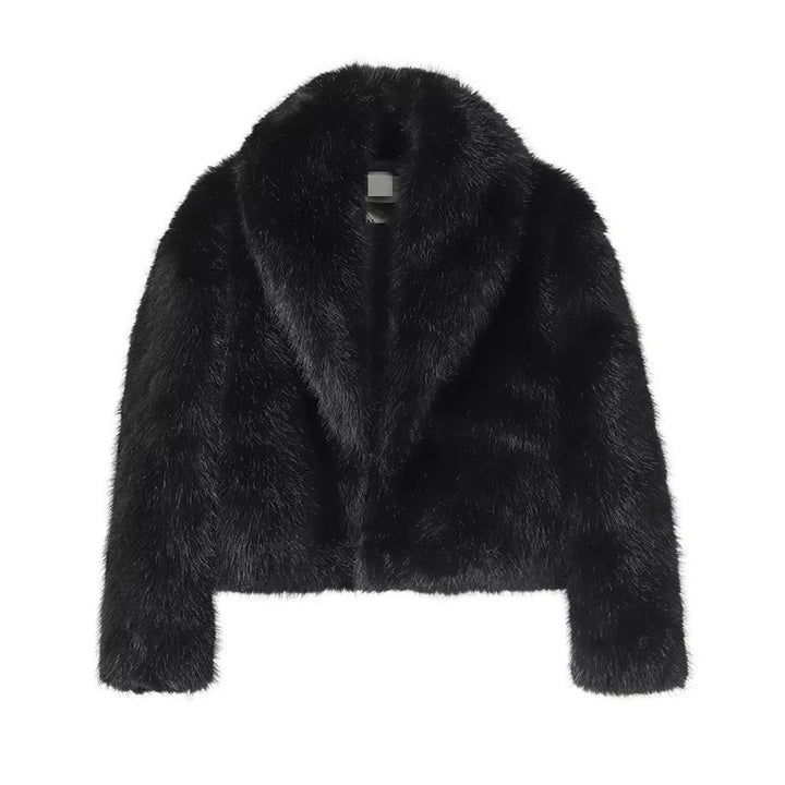 Ladies short cut luxury faux fur bolero with voluminous shawl collar Mune Fashion