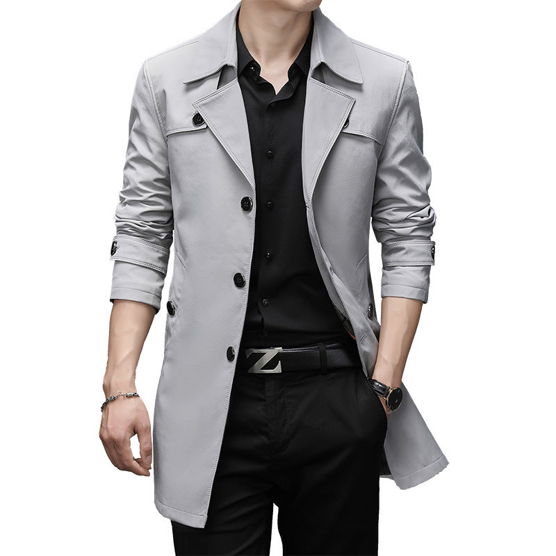 Men's Slim Fit Trench Coat with Lapel Collar and Subtle Button Placket Mune Fashion