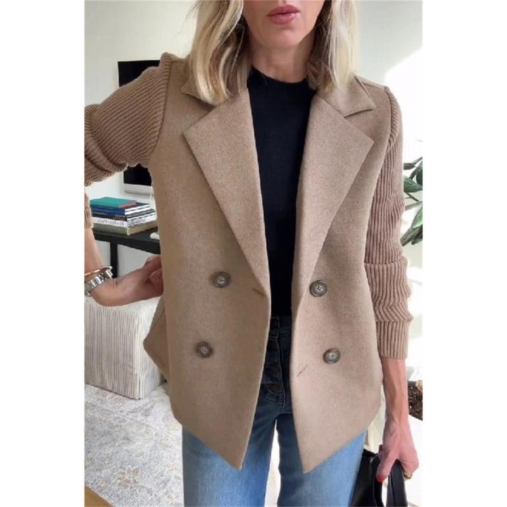 Women's Double-breasted Blazer Vest with Wide Lapels and Ribbed Knit Sleeves Mune Fashion