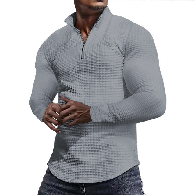 Men's waffle knit long sleeve shirt with short zip Mune Fashion