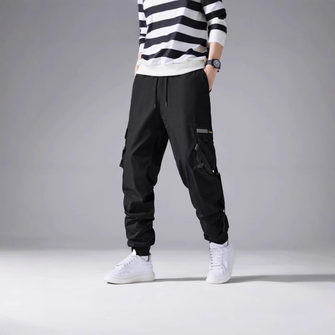 Men's tapered utility cargo pants in jogger style with multiple pockets, drawstring & elastic ankle cuffs Mune Fashion
