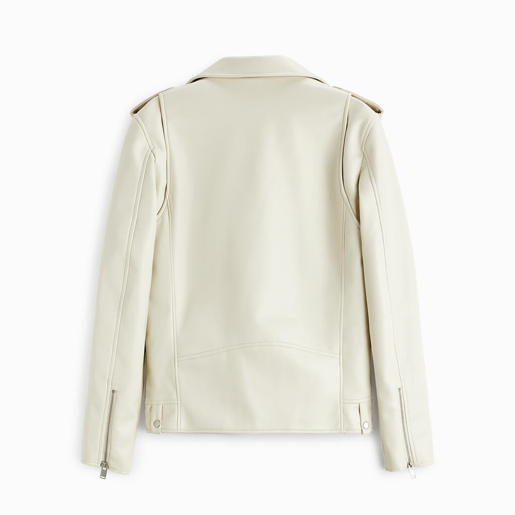 Ladies short-cut biker jacket made of vegan smooth leather with asymmetrical zip front Mune Fashion