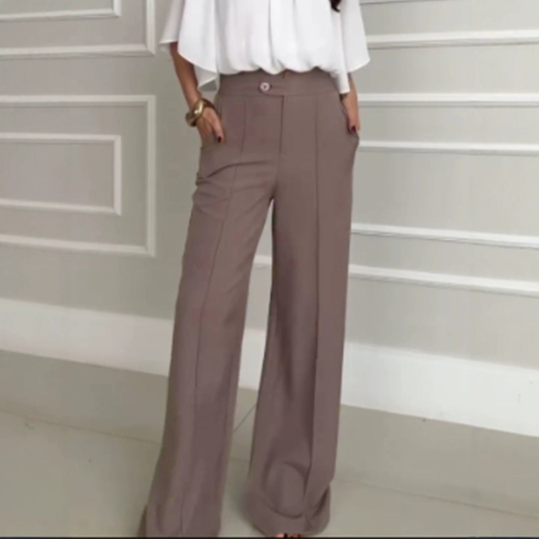 Women's high-waisted palazzo pants with crease, straight leg, and side pockets Mune Fashion