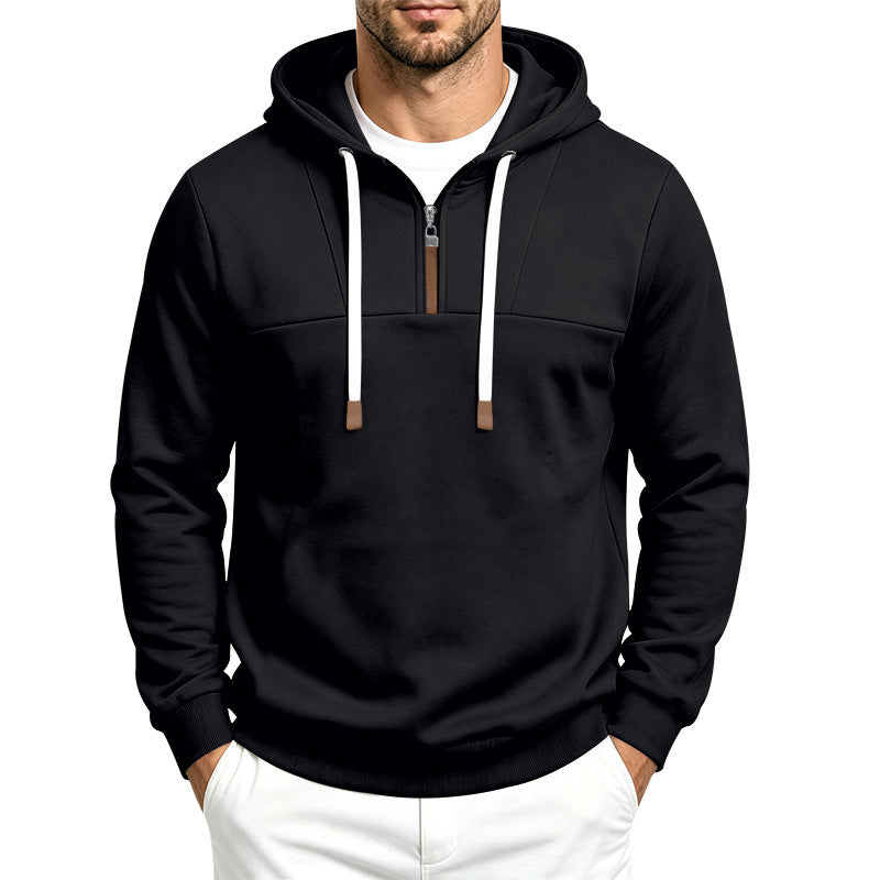 Men's Modern Half-Zip Hoodie made of French Terry with decorative tab and drawstring Mune Fashion