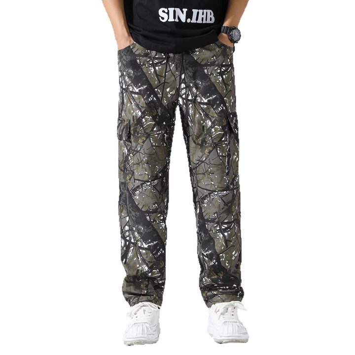 Men's patterned cargo jogging pants with drawstring waistband, cargo pockets & elastic ankle cuffs Mune Fashion