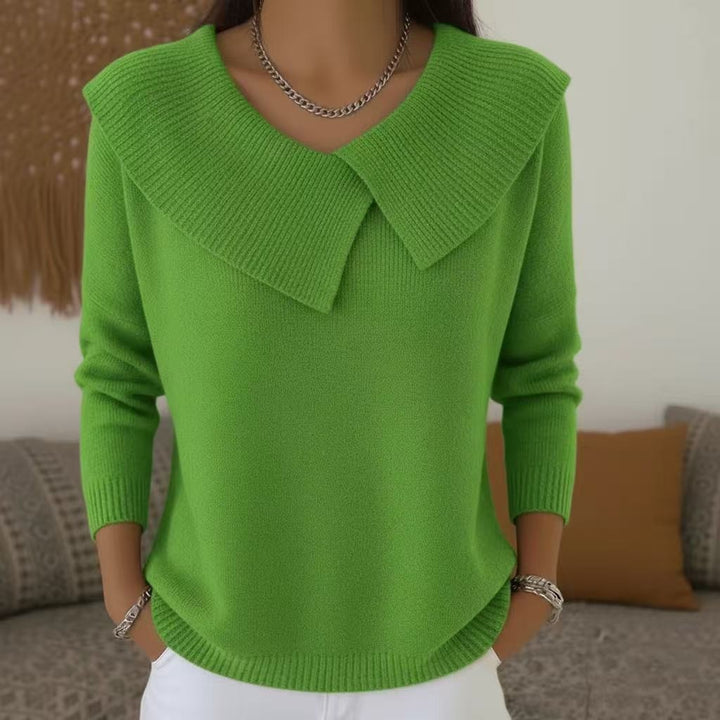 Women oversized knitted sweater with oversized sailor collar and ribbed finishes Mune Fashion