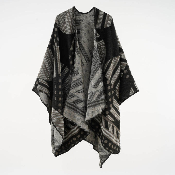 Ladies Jacquard Ruana with graphic pattern and overlock edge Mune Fashion