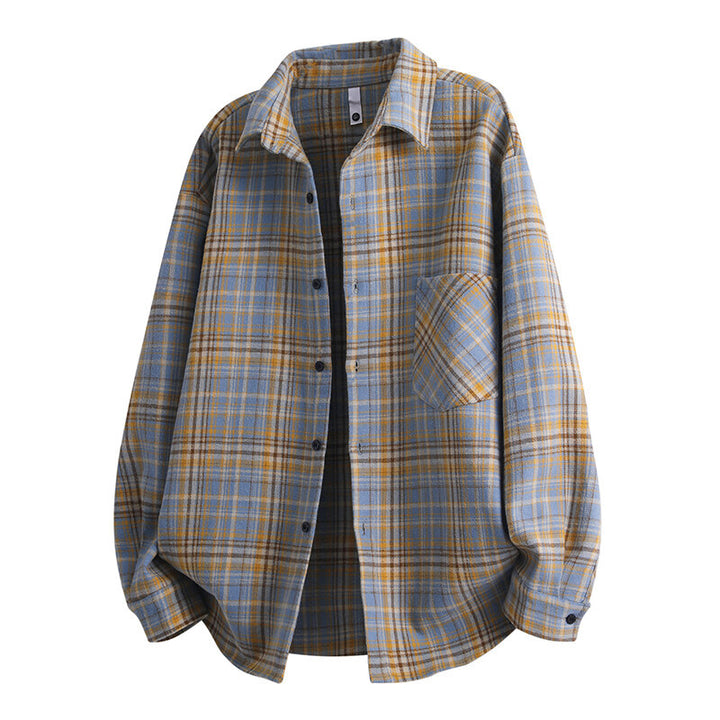 Unisex wide flannel shirt with checked pattern and applied chest pocket Mune Fashion
