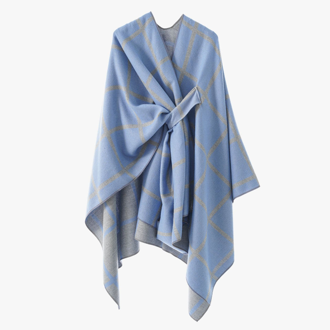 Women's Oversize Poncho made of fine knit with waistband and check pattern Mune Fashion