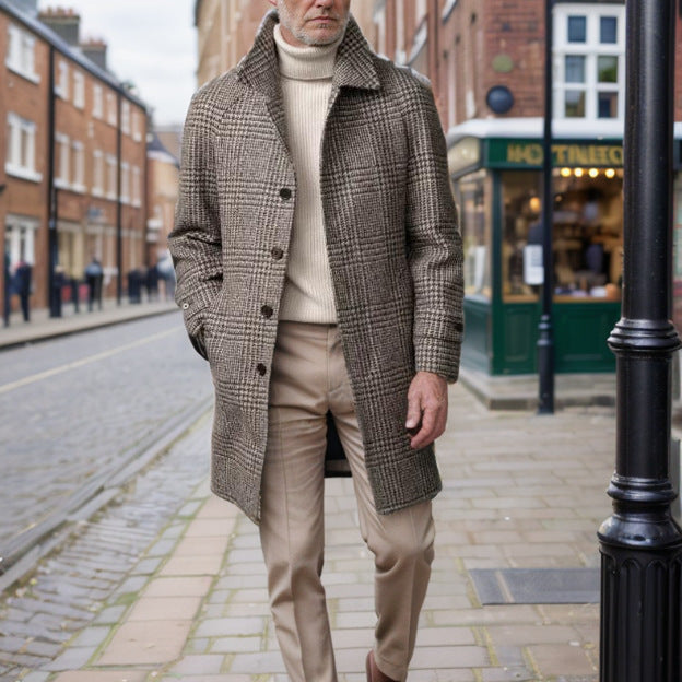 Men's Classic Checked Wool Coat Mune