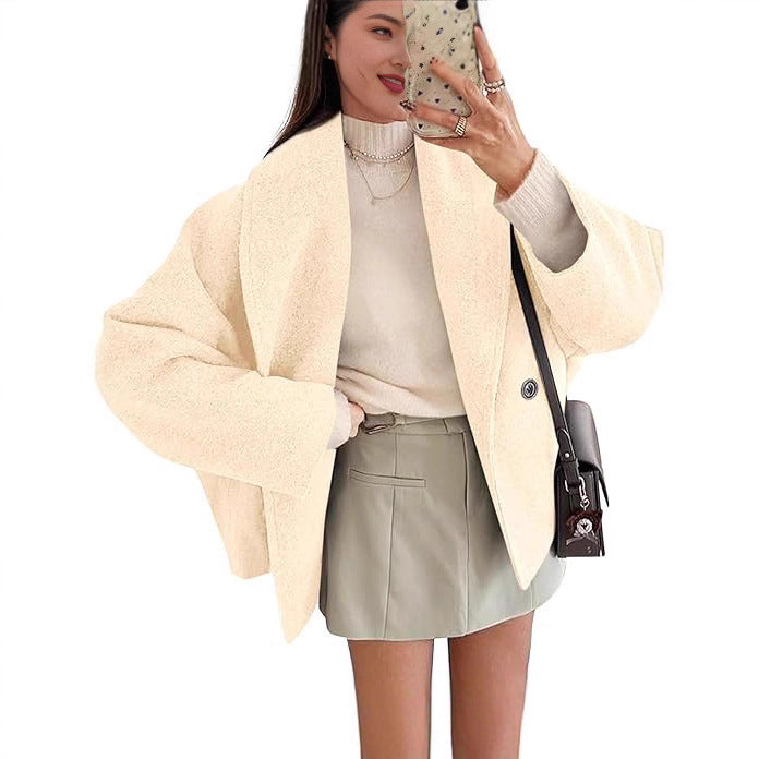 Women's oversized teddy jacket with large shawl collar and single-button closure Mune Fashion