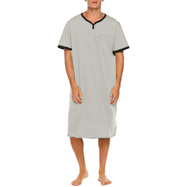 Men's long cotton sleep shirt with Henley collar Mune Fashion