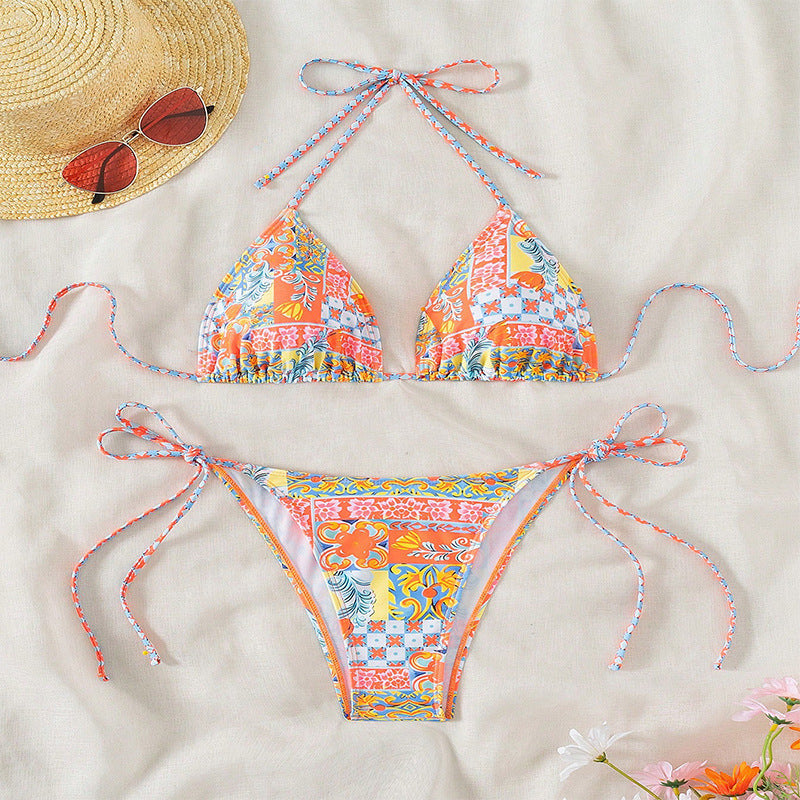 Women's triangle bikini with playful floral design and adjustable straps Mune Fashion