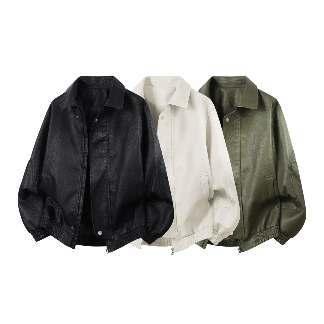 Men's oversized faux leather blouson with elastic hem and concealed zipper Mune Fashion