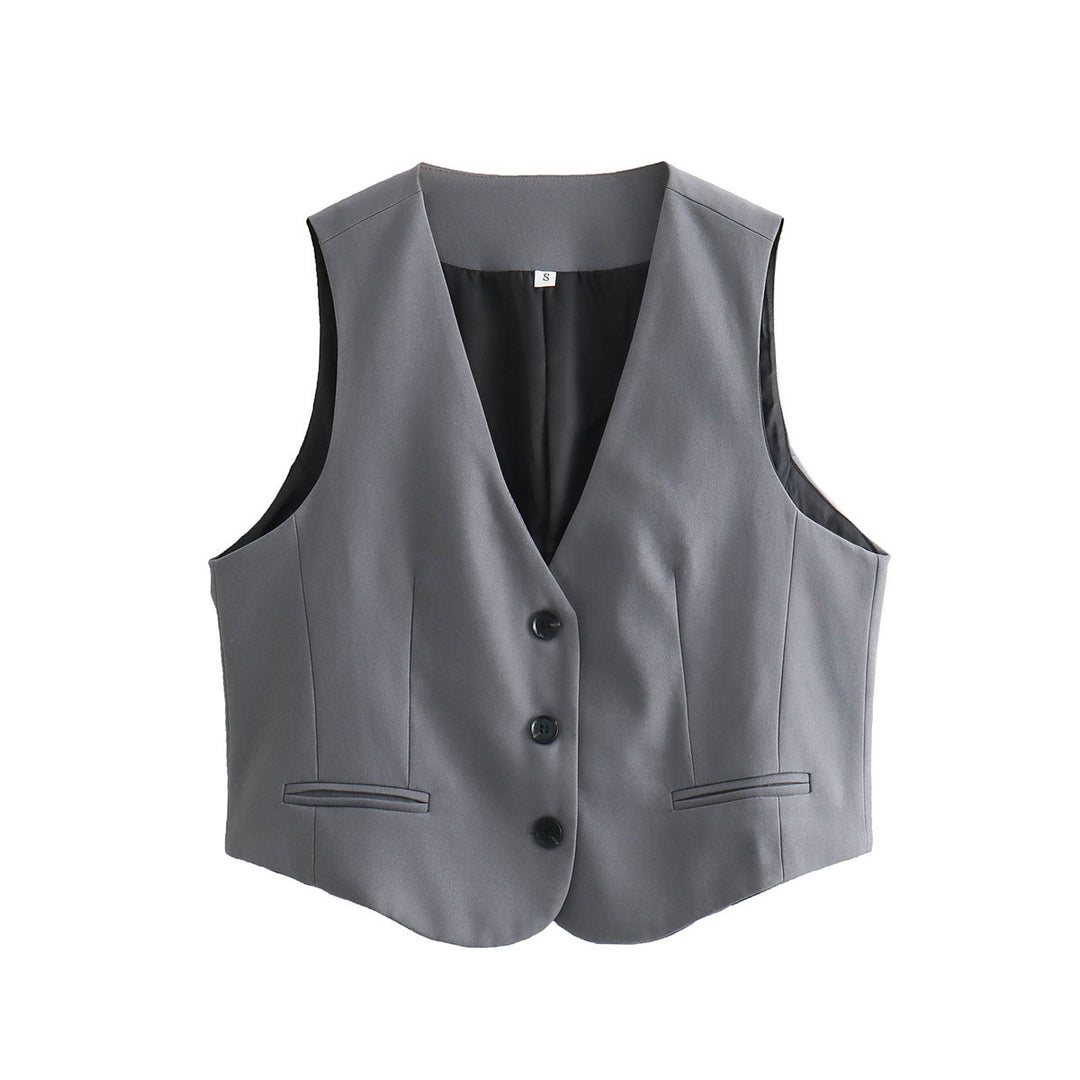 Women's tailored business vest with V-neckline and piped insert pockets Mune Fashion
