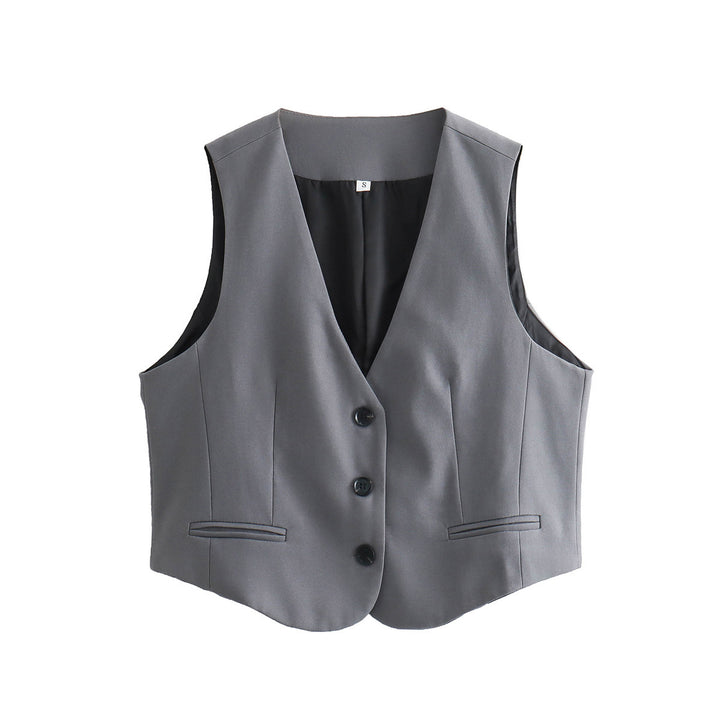 Women's tailored business vest with V-neckline and piped insert pockets Mune Fashion
