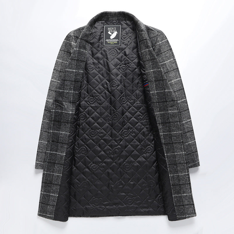 Men's Checked Wool Blend Coat Mid-Length with Notched Collar and Two-Button Closure Mune Fashion