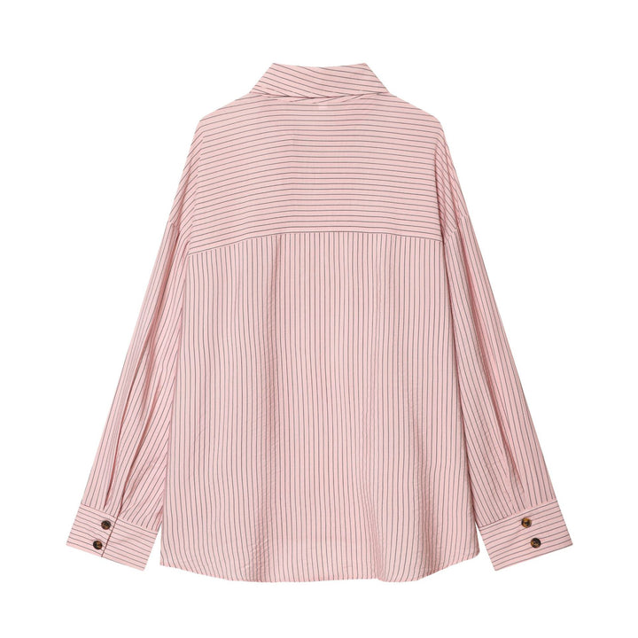 Women's Oversize Shirt Blouse with Asymmetrical Stand Collar and Extended Back Section Mune Fashion