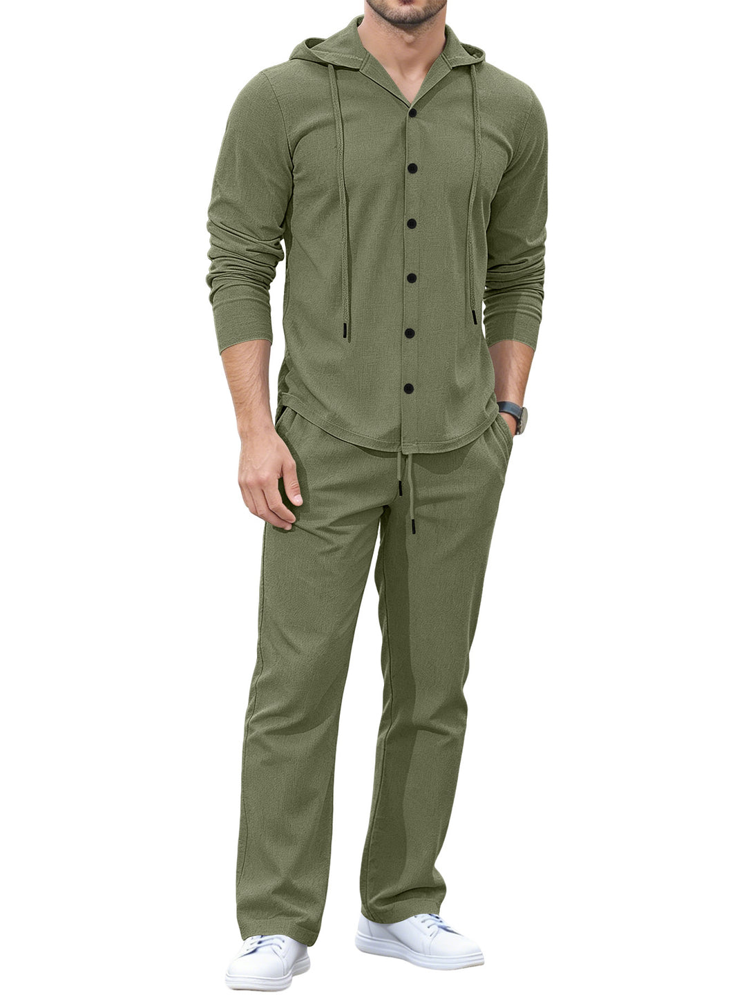 Men's Casual Button Hoodie Lounge Set made of Jersey with Drawstring and Comfort Jogger Mune Fashion