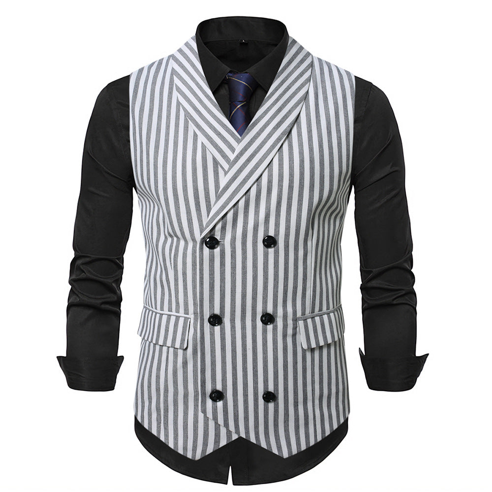 Men's double-button U-neck vest with pinstriped pattern and slim silhouette Mune Fashion