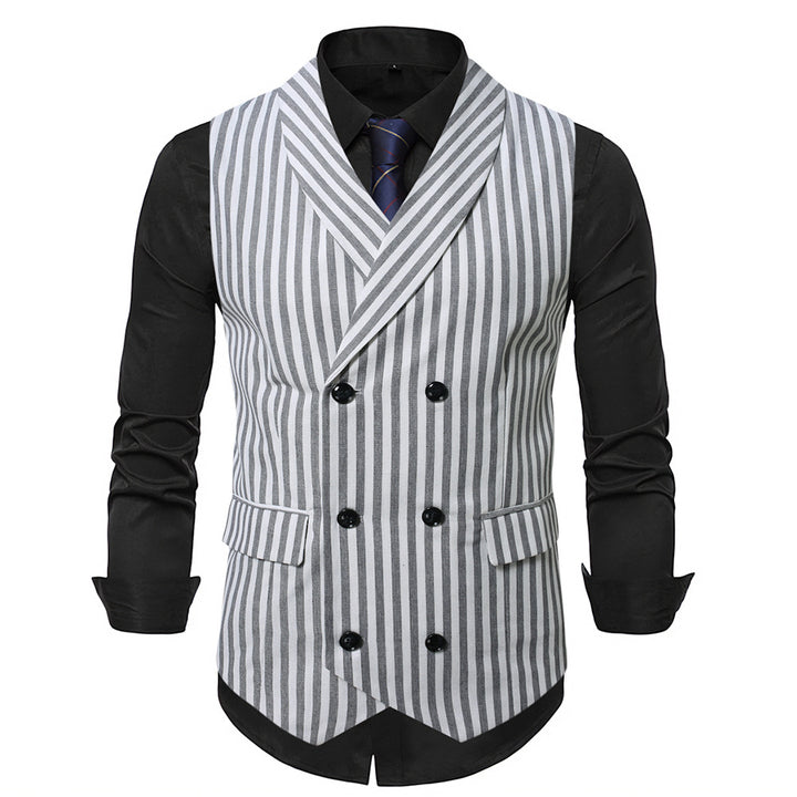 Men's double-button U-neck vest with pinstriped pattern and slim silhouette Mune Fashion