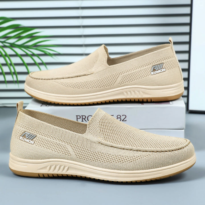 Men's lightweight mesh moccasin slipper with seamless knit upper, memory comfort insole, and slip-resistant flex sole Mune Fashion