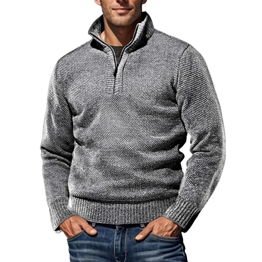 Men's structured half-zip troyer with distinctive knit pattern and stand-up collar Mune Fashion