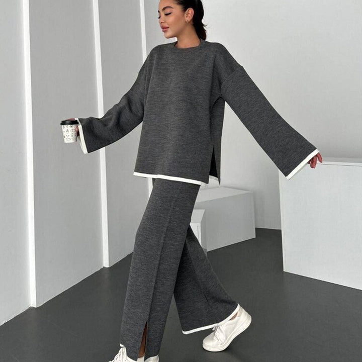 Women's Casual Knit Relax Set with Oversized Wide Sweater and Flared Trouser Mune Fashion