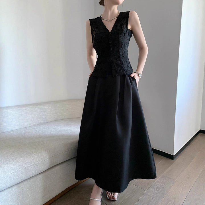 Women Elegant Long Dress with Waist Belt Mune Fashion