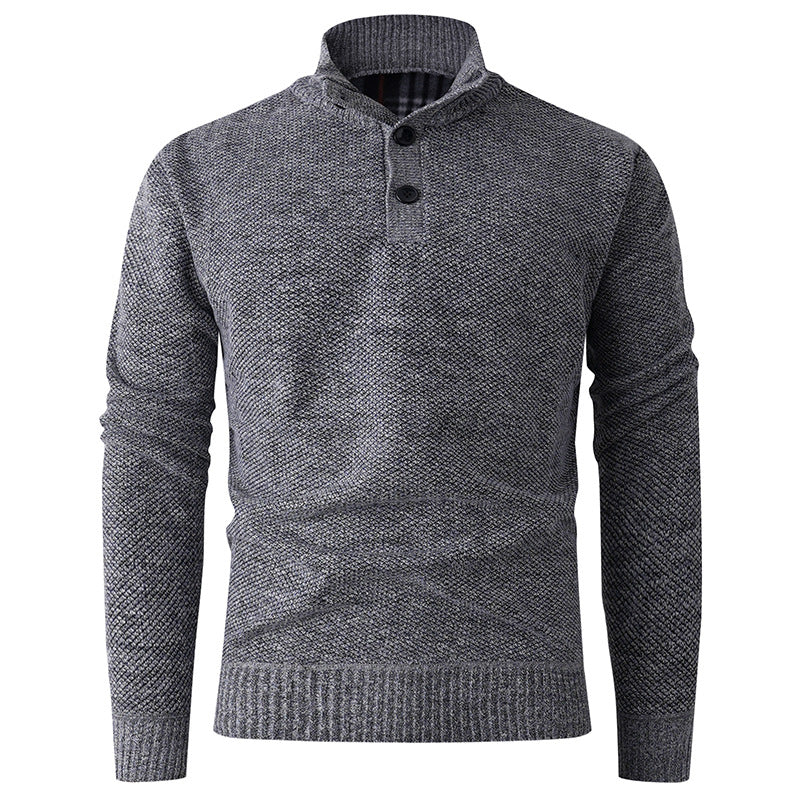 Men's fine-structure knit pullover with standing collar and double button placket Mune Fashion